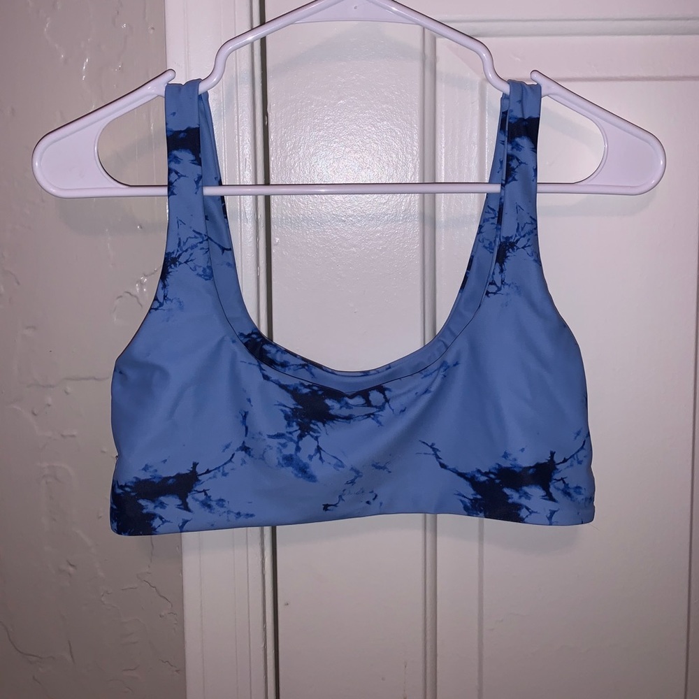 Blue tie-dye bikini top